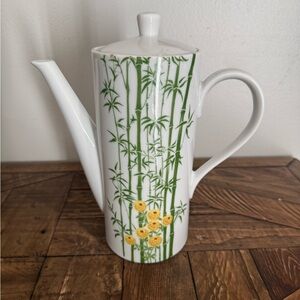 Vintage JSC Japan 8” Beverage Server, Tea Coffee Pot Bamboo White Flowers
